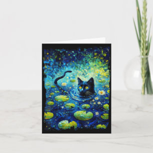 Schwarze Katze Monets Katze Seerose Karte