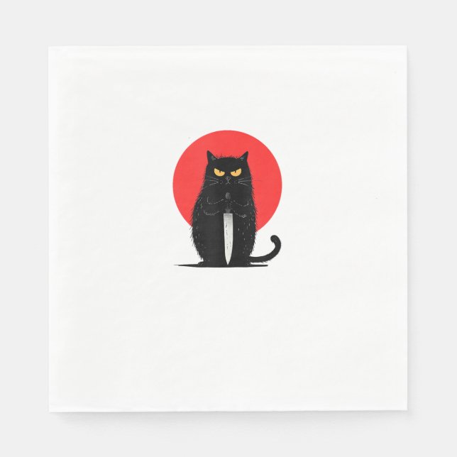 Schwarze Katze Mörder Serienmörder Halloween Graph Serviette (Vorderseite)