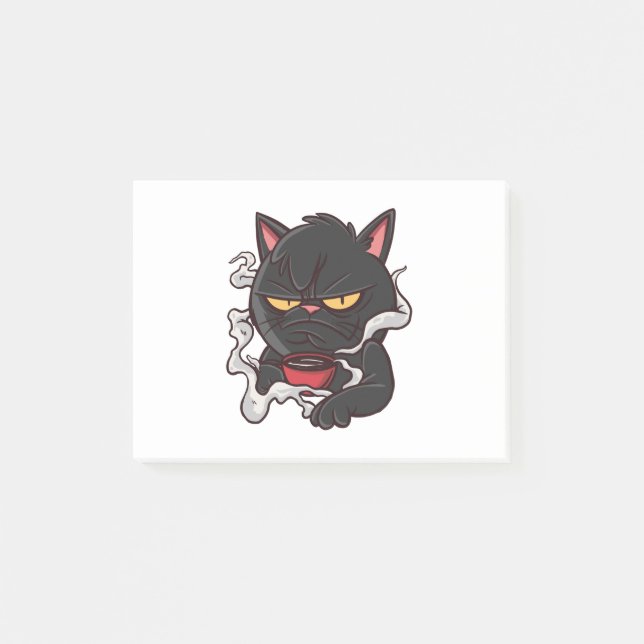 Schwarze Katze Morgenkaffee Post-it Klebezettel (Vorderseite)