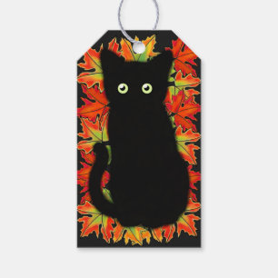 Schwarze Katze, Muster der Herbstblätter, Hallowee Geschenkanhänger