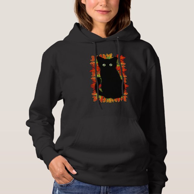 Schwarze Katze, Muster der Herbstblätter, Hallowee Hoodie (Vorderseite)
