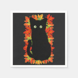 Schwarze Katze, Muster der Herbstblätter, Hallowee Serviette