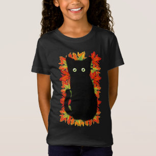 Schwarze Katze, Muster der Herbstblätter, Hallowee T-Shirt