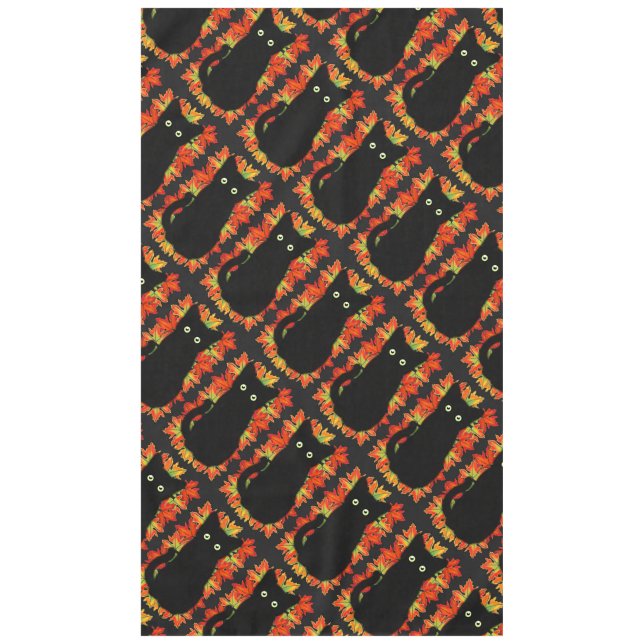 Schwarze Katze, Muster der Herbstblätter, Hallowee Tischdecke (Vorderseite)