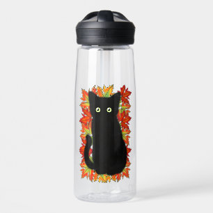 Schwarze Katze, Muster der Herbstblätter, Hallowee Trinkflasche