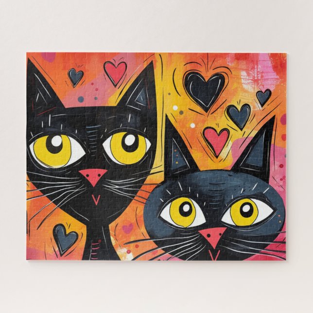 SCHWARZE KATZE NIEDLICH ART JIGSAW PUZZLE (Horizontal)