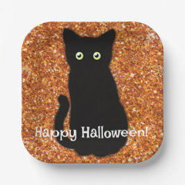 Schwarze Katze, niedliches Kätzchen, glitzernder o Pappteller