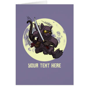 Schwarze Katze Ninja Katana Schwerter Fliegender K