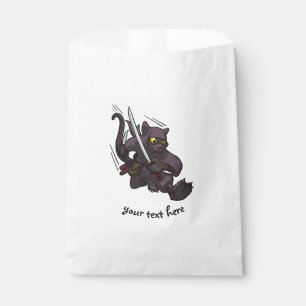 Schwarze Katze Ninja Katana Schwerter Flying Kick Geschenktütchen