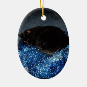 SCHWARZE KATZE, NUR CHRISTMAS Zierdekoration Keramik Ornament