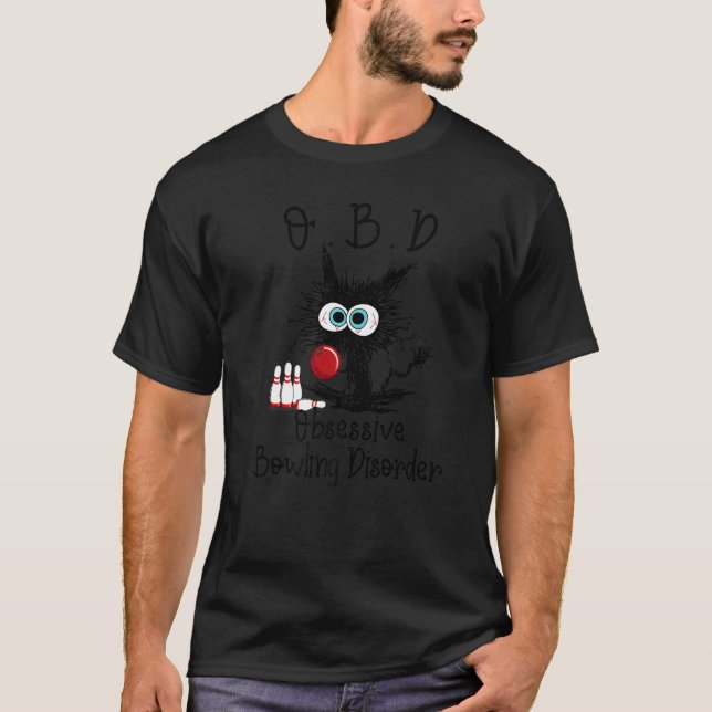 Schwarze Katze Obd Obsessive Bowling Störung T-Shirt (Vorderseite)