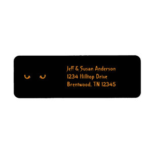 Schwarze Katze orange Augen Halloween-Adressetiket
