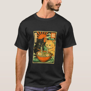 Schwarze Katze Orange Katze Schlürfende Ramen Japa T-Shirt