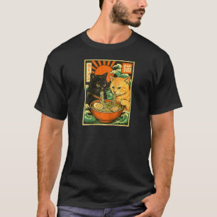 Schwarze Katze Orange Katze Schlürfende Ramen Japa T-Shirt
