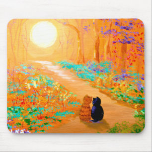 Schwarze Katze Orange Tabby-Katze Wald Mousepad