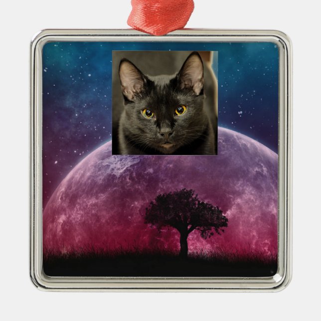 Schwarze Katze Ornament Aus Metall (Vorne)