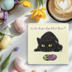 Schwarze Katze Ostereier Jagd Feiertag Gelb Glasuntersetzer