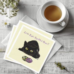 Schwarze Katze Ostereier Jagd Feiertag Gelb Serviette