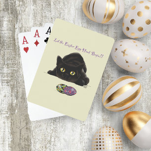 Schwarze Katze Ostern Eier Jagd Ferien Gelb Spielkarten