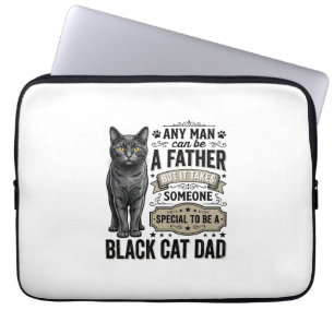Schwarze Katze Papa Vintage Gravur T-Shirt Design_ Laptopschutzhülle