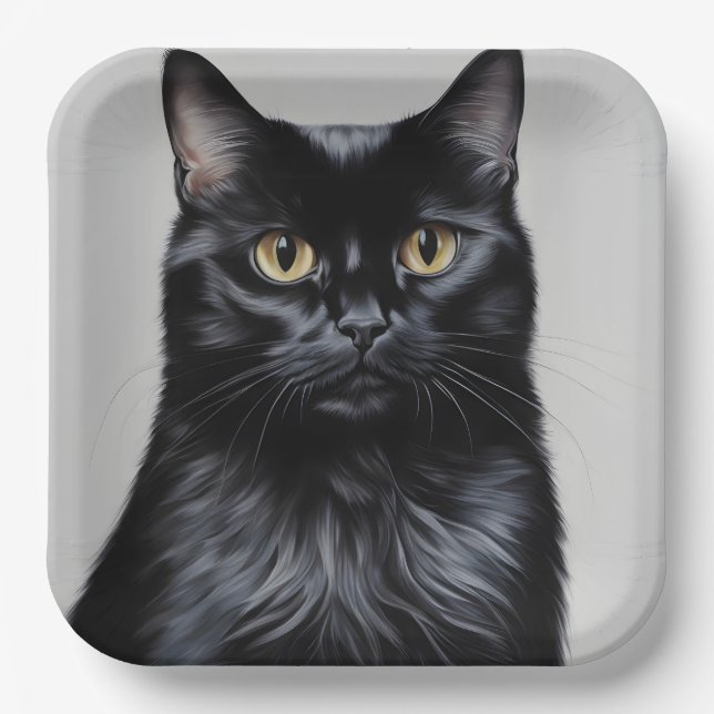 Schwarze Katze Pappteller (Vorderseite)