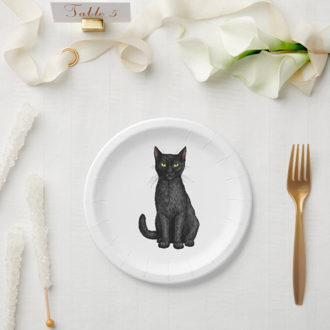 Schwarze Katze Pappteller (Hochzeit)