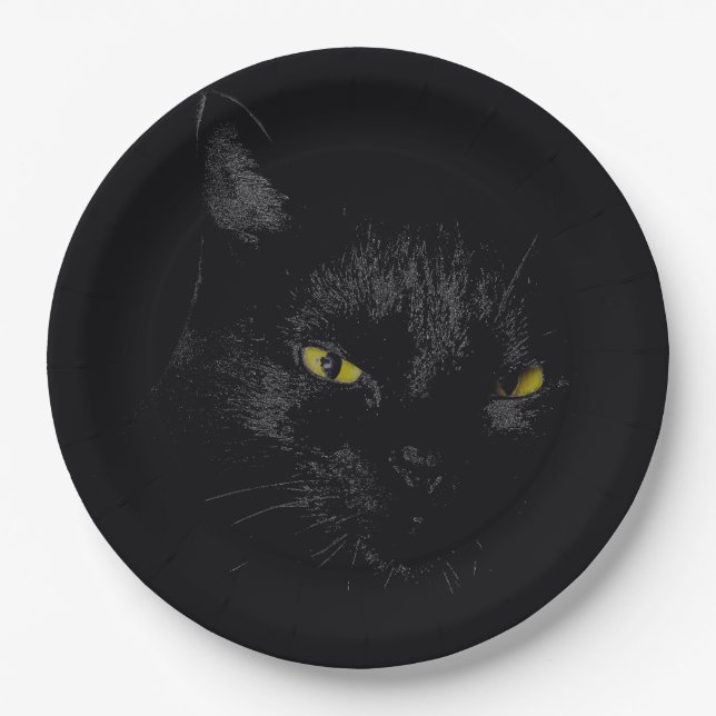Schwarze Katze Pappteller (Vorderseite)