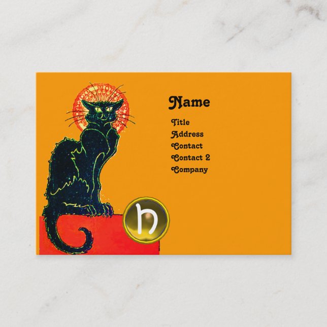 SCHWARZE KATZE PARTY MONOGRAMM VISITENKARTE (Vorderseite)