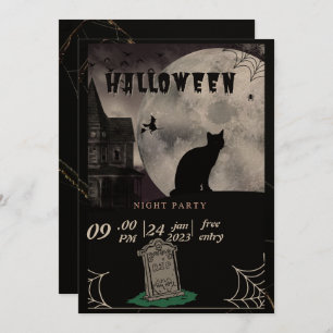 Schwarze Katze Pastel Halloween Hexen Party Invit Feiertagskarte