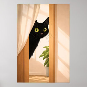 Schwarze Katze Peek Poster, minimalistisches Tier Poster