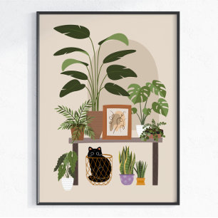 Schwarze Katze Pflanzenliebhaber Cozy Home Ästheti Poster