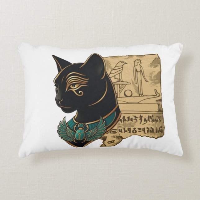 Schwarze Katze Pharao Design Dekokissen (Vorderseite)