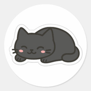 Schwarze Katze PNG-Aufkleber – süße Kawaii-Katzen- Runder Aufkleber