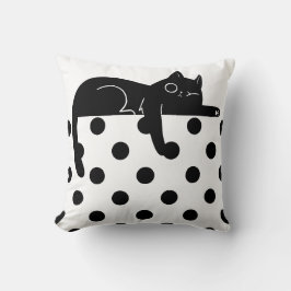Schwarze Katze Polka-Punkt-Wurfkissen Kissen