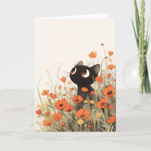Schwarze Katze Poppy Meadow Karte