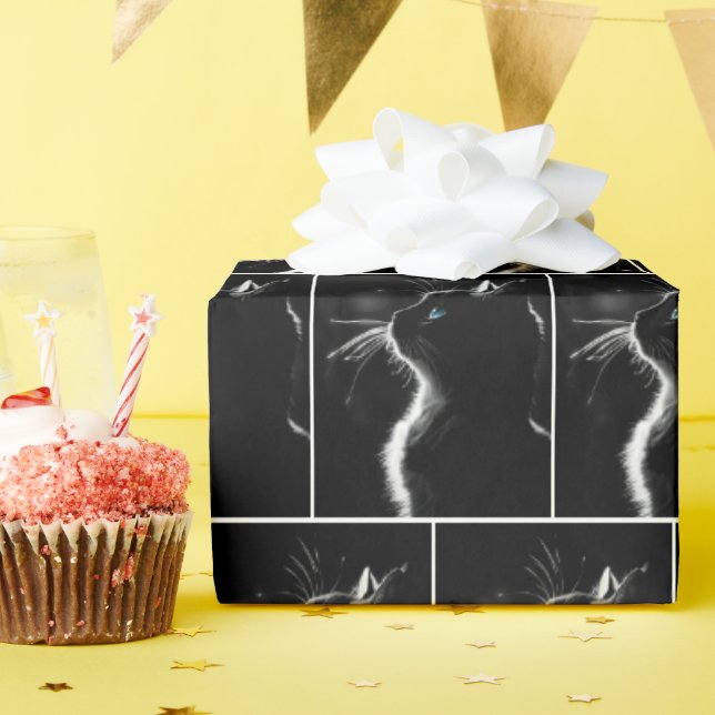 Schwarze Katze Portrait mit blauem Auge Geschenkpapier (Geburtstagsparty)