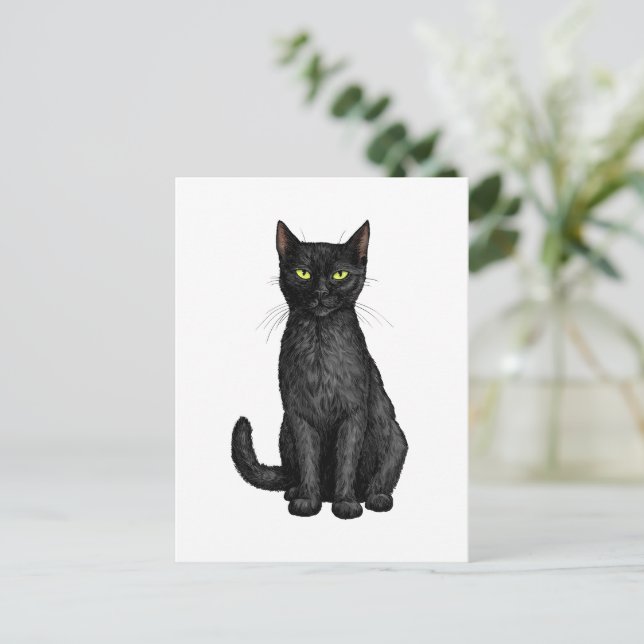 Schwarze Katze Postkarte (Stehend Vorderseite)