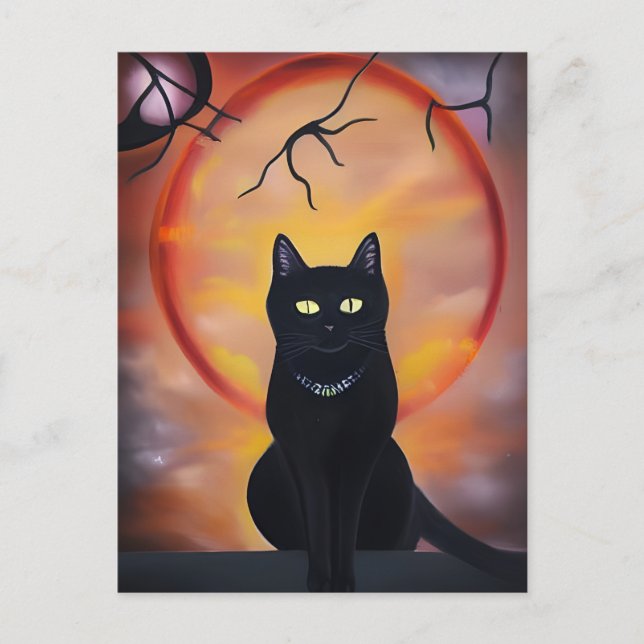 Schwarze Katze Postkarte (Vorderseite)