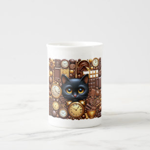 Schwarze Katze Prozellantasse
