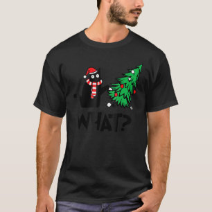 Schwarze Katze Pushing Weihnachtsbaum über Katze W T-Shirt
