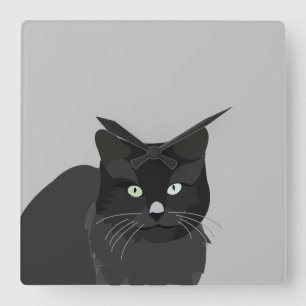 Schwarze Katze Quadratische Wanduhr