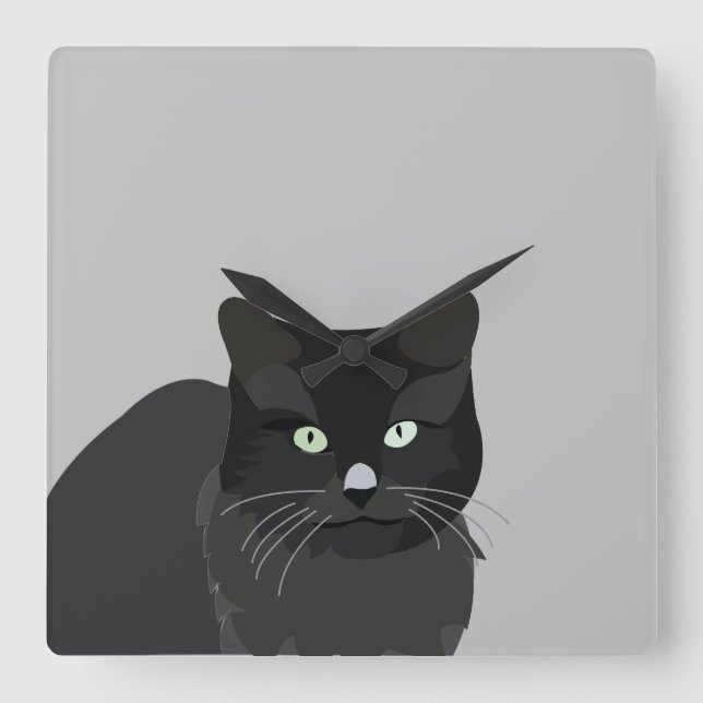 Schwarze Katze Quadratische Wanduhr (Vorderseite)