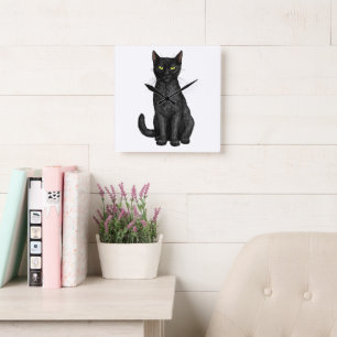 Schwarze Katze Quadratische Wanduhr
