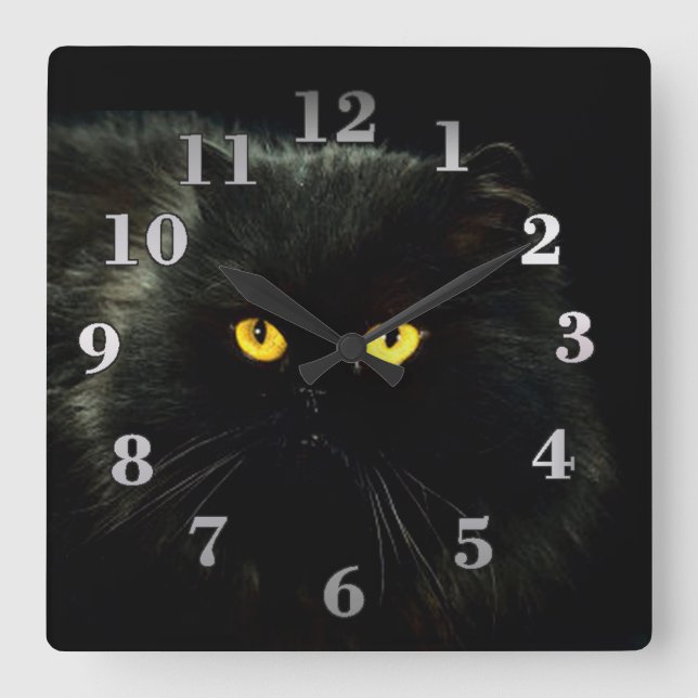 Schwarze Katze Quadratische Wanduhr (Vorderseite)