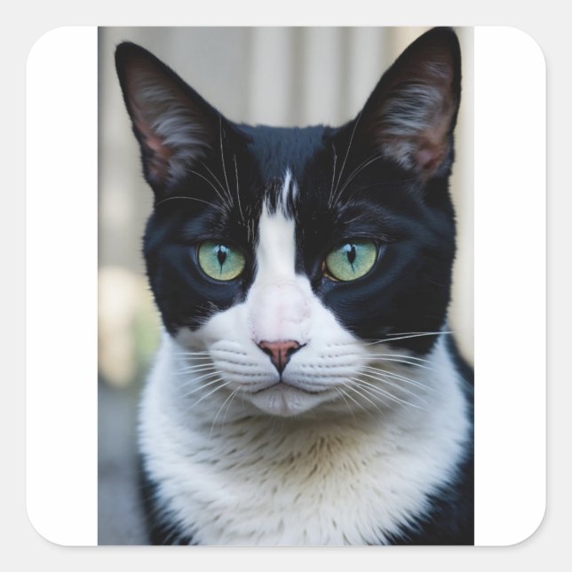 Schwarze Katze Quadratischer Aufkleber (Vorderseite)