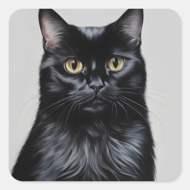 Schwarze Katze Quadratischer Aufkleber (Vorderseite)