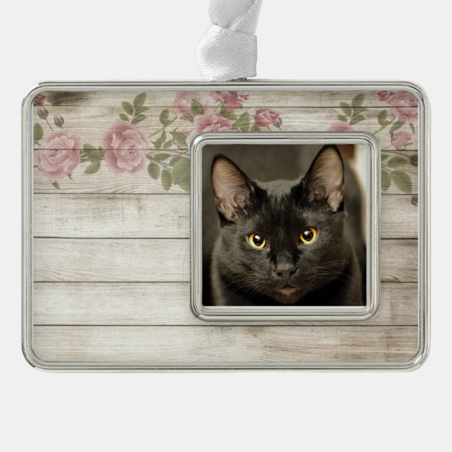 Schwarze Katze Rahmen-Ornament Silber (Vorderseite)