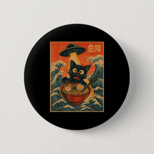 Schwarze Katze Ramen Alien Ufo Lustig Japanisch Ka Button