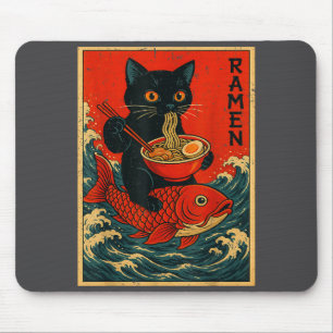 Schwarze Katze Ramen Japanische Grafik-Shirts für  Mousepad