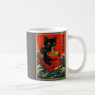 Schwarze Katze Ramen Japanische Grafik T-Shirts fü Kaffeetasse